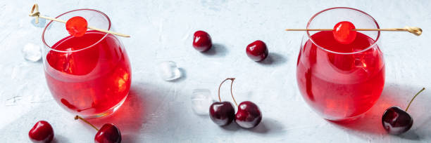 istock Cocktail with a cherry panorama. Alcohol drink with ice and berries 1387267164