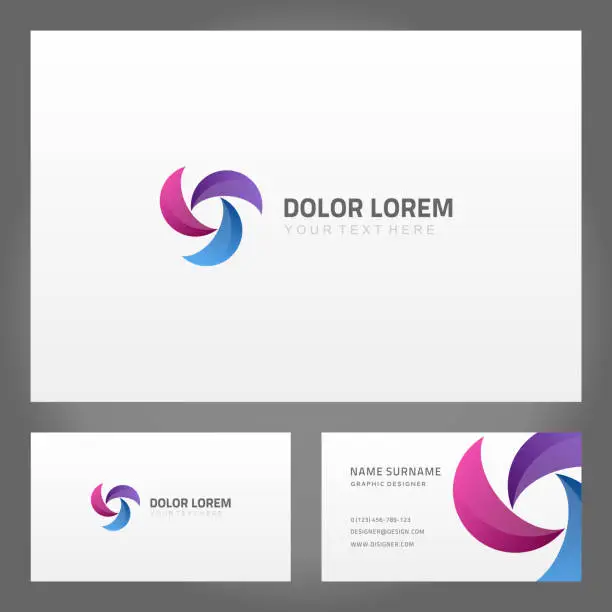 Vector illustration of Card business logo abstract from swirling shapes vector template. Purple geometric circulation with blue petal and red vibrant gradient.