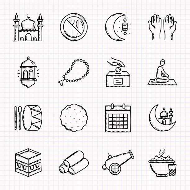 Ramadan Kareem Hand Drawn Icons Set, Doodle Style Vector Illustration Ramadan Kareem Hand Drawn Icons Set, Doodle Style Vector Illustration tunisia stock illustrations