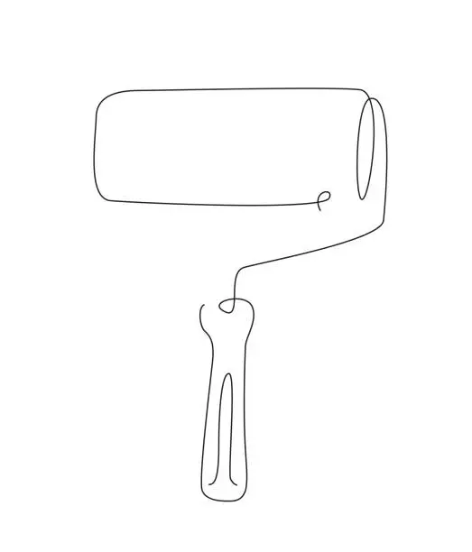 Vector illustration of Paint roller one line. haushold tool line art. Hand tool for reparing. Paint Brush vector.