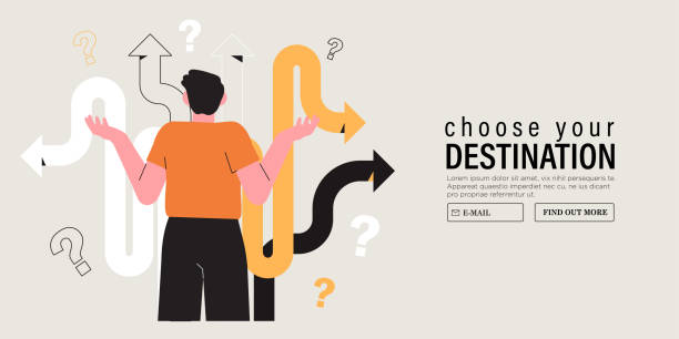 ilustrações de stock, clip art, desenhos animados e ícones de business decision making, career path, work direction or choose the right way to success concept, confusing woman or student looking at crossroad sign with question mark and think which way to go. - challenge people symbol choice