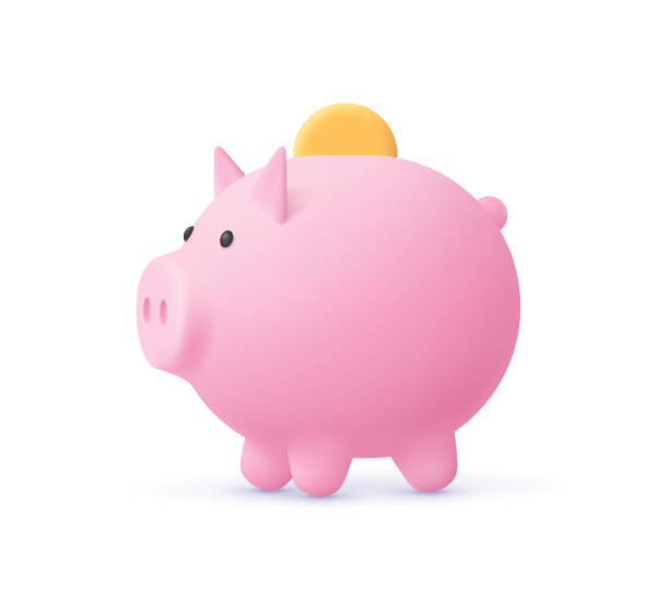 Piggy bank with coin. Money saving, banking, finance, economy, investment concept. 3d vector icon. Cartoon minimal style. Piggy bank with coin. Money saving, banking, finance, economy, investment concept. 3d vector icon. Cartoon minimal style. piggy bank stock illustrations