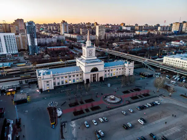 Railway Station "Volgograd 1".  It is located in the Central District of the city at Railway Station Square.  The station is one of the largest in Russia and serves long-distance trains and suburban trains.  Aerial View