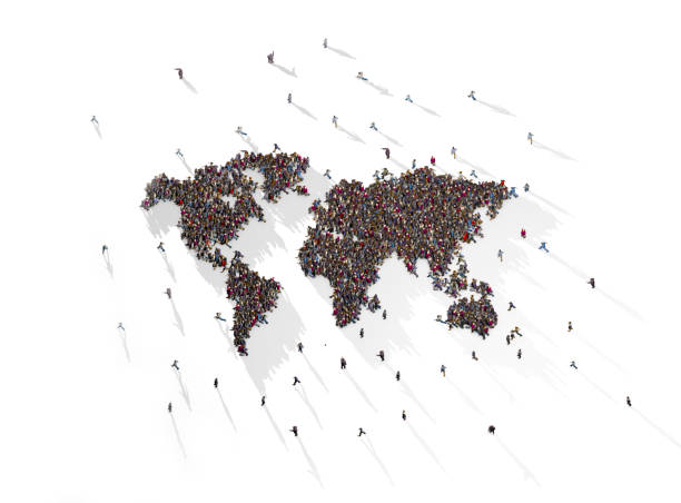 Large group of people forming a world map