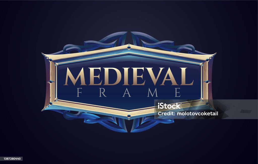 3d medieval shield frame 3d medieval shield frame. File is separated in 3 layers of background, shield & text. Font in the file is from Google Fonts. Medieval stock vector