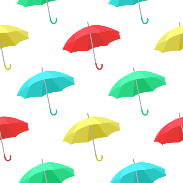 Colorful multicolored umbrellas seamless pattern Colorful multicolored umbrellas seamless pattern. Red yellow blue green umbrellas background. Model template for fabric, paper and design vector illustration lightning rain thunderstorm storm stock illustrations