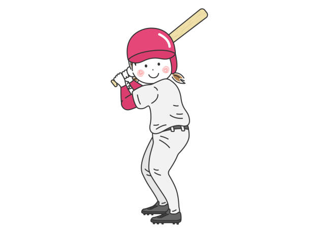 baseball player. Illustration of a baseball batter (female). baseball helmet stock illustrations