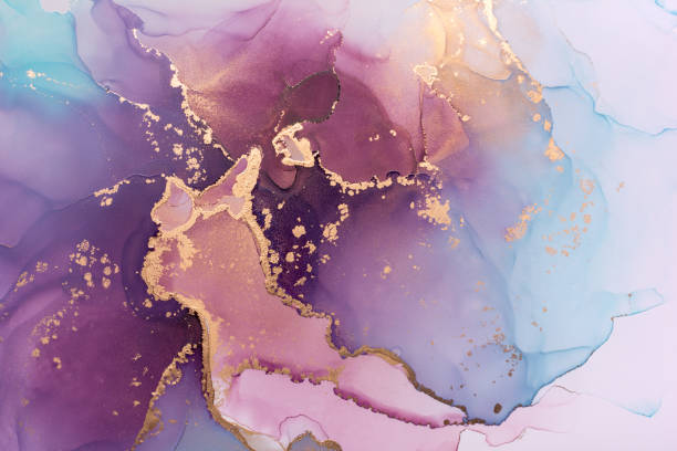 istock Golden and purple alcohol ink abstract texture. 1387283931
