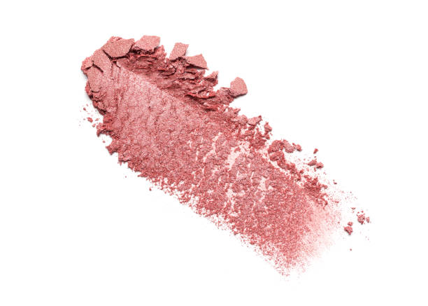 Broken pink color eyeshadow or blusher as samples of cosmetic beauty products Flat lay of brush strokes. Broken pink color eyeshadow or blusher as samples of cosmetic beauty products isolated on white background eyeshadow stock pictures, royalty-free photos & images