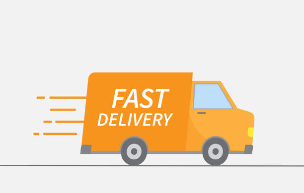 Fast delivery truck. Fast shipping. Design for website and mobile apps. Vector illustration. Fast delivery truck. Fast shipping. Design for website and mobile apps. Vector illustration. moving van stock illustrations