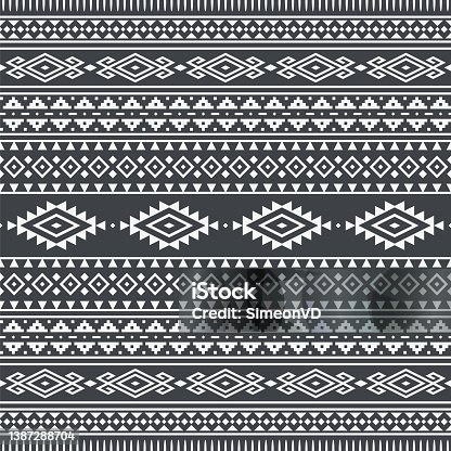 istock Tribal Seamless Pattern. Monochrome Ethnic Geometric Vector Background. Aztec or Inca Style 1387288704