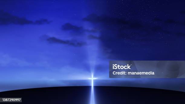 Bright Cross On The Hill With Clouds Moving On The Starry Sky Stock Photo - Download Image Now