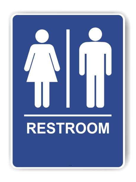 Restrooms sign. Blue toilet sign with lady, man and person 
 symbols and text vector sign ESP10. Restrooms sign. Blue toilet sign with lady, man and person 
 symbols and text vector sign ESP10. bathroom stock illustrations