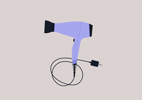 An isolated hair dryer with a cord, barbershop appliance