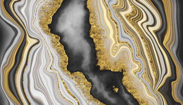 3d render, abstract black white marble background with golden veins, artificial stone texture, modern wallpaper