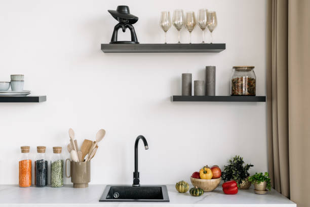 istock Contemporary kitchen interior design with food and decor 1387296514