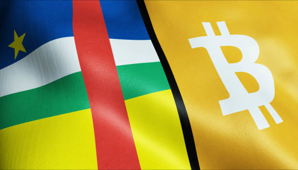3D Waving Central African and Bitcoin Flag 3D Illustration of waving Bitcoin and Central African flag central africa stock pictures, royalty-free photos & images