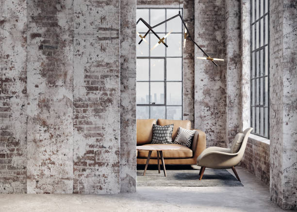 istock Living room interior in loft, industrial style 1387298644