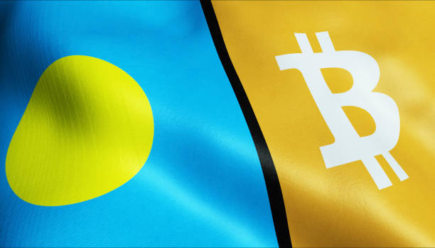 istock 3D Waving Palau and Bitcoin Flag 1387298939