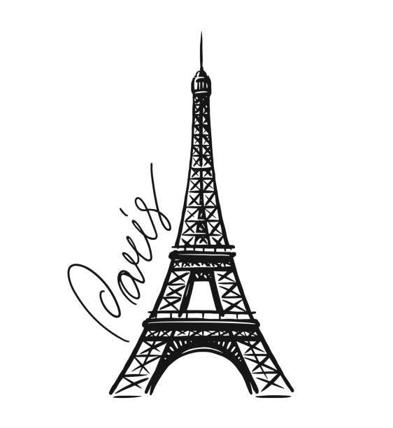 französische eiffelturmskizze vektorillustration. frankreich, paris symbol handgezeichnetes bild - eiffelturm stock-grafiken, -clipart, -cartoons und -symbole