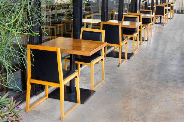 istock Table and chairs in front of the restaurant; 1387304382