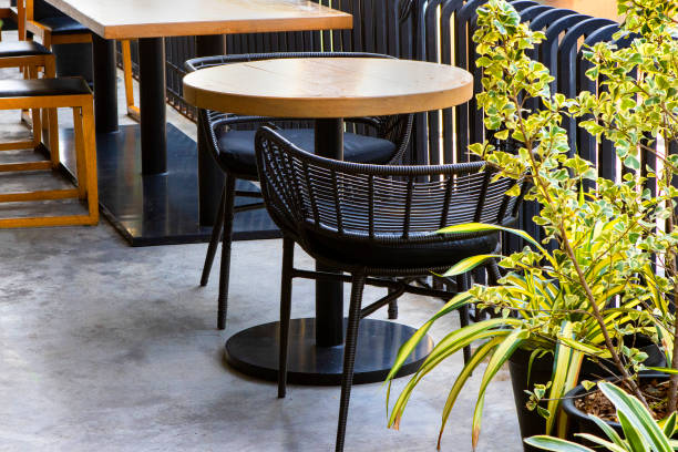 istock Table and chairs in front of the restaurant; 1387304393