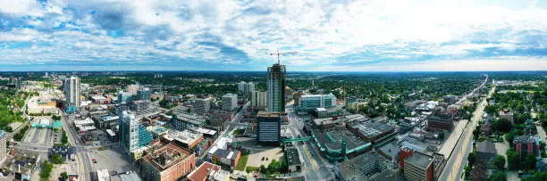 An aerial panorama view of Kitchener, Ontario, Canada on a fine morning