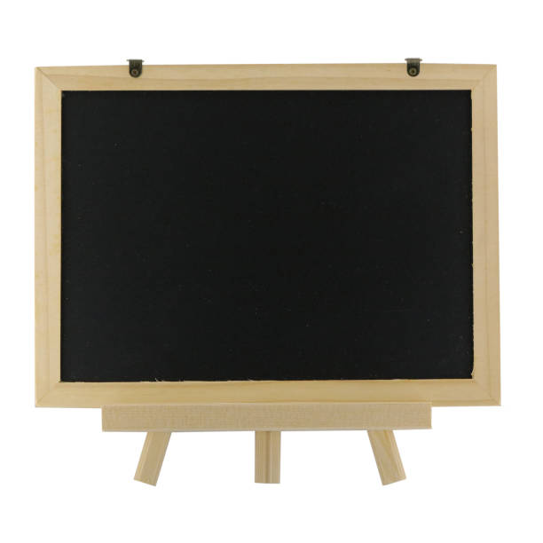 istock Blank wooden blackboard isolated on white 1387307700