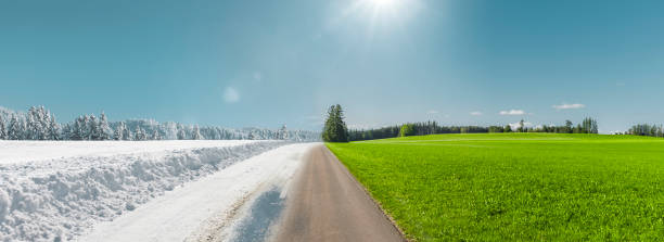istock Change of seasons from winter to spring and summer 1387308878