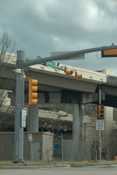 istock Closeup to freeway traffic lights in the city 1387310698