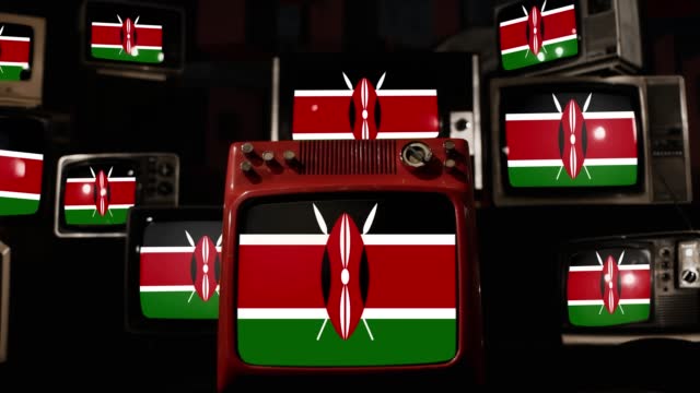 Flag of Kenya and Vintage Televisions. 4K Resolution.