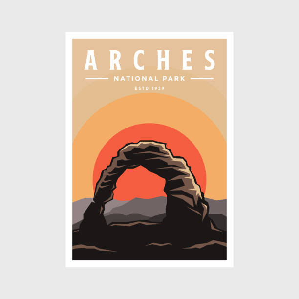 Arches National Park poster vector illustration design Arches National Park poster vector illustration design delicate arch stock illustrations