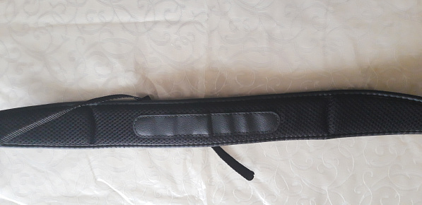 Black camera strap made from soft neoprene material