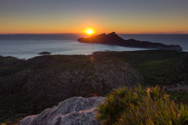 Sunset from Farineta mountain in Mallorca island (Spain) stock photo