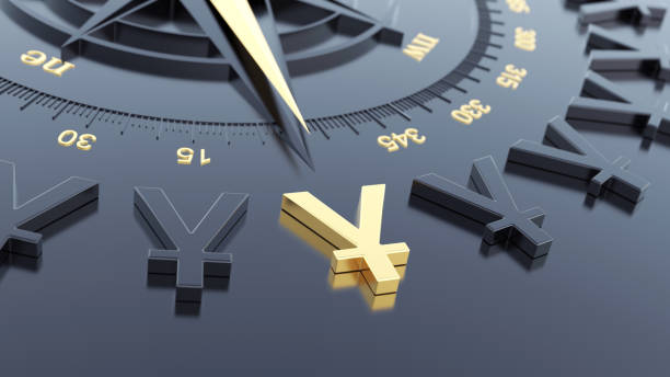 istock Compass with golden yuan symbol 1387330367
