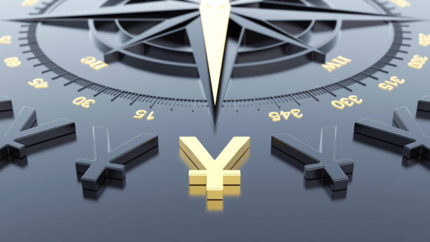 Compass with golden yuan symbol