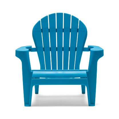 Blue Plastic Beach Chair  Front View Cut Out on White.
