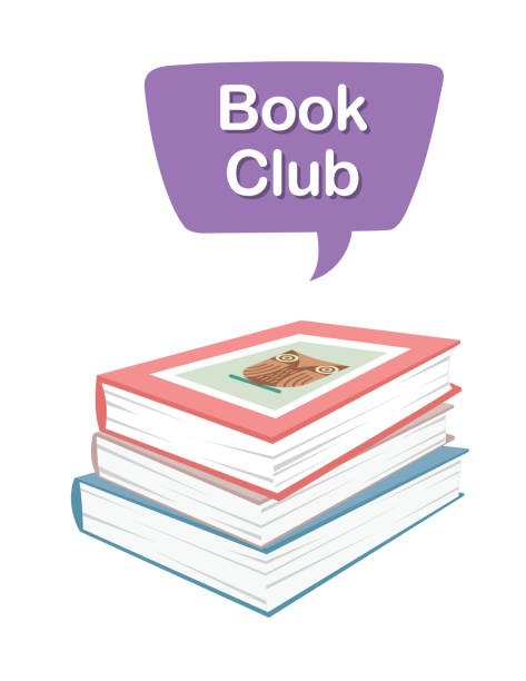 Book Club Speech Bubble With Stack Of Books On A Transparent Background Stack of book with Book Club Text on a transparent background book club stock illustrations