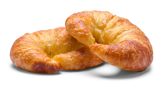 Two Croissant Rolls Pastry Cut Out on White.