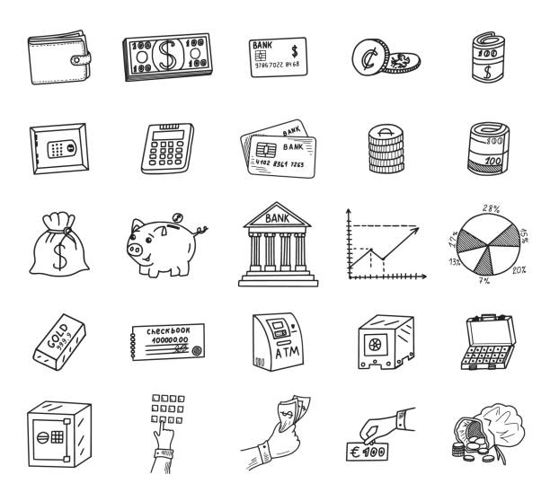 Bank and Finance Doodles set Bank and Finance Doodles set. Vector illustration. accounting drawings stock illustrations