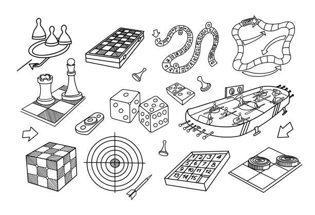 게임 낙서 세트 - board game spinner stock illustrations