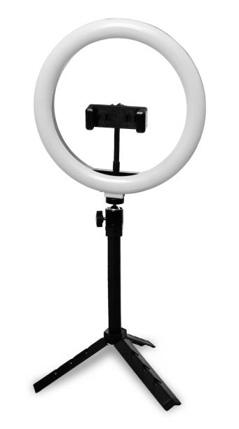 istock Selfie ring lamp with tripod, isolated on white background 1387341765