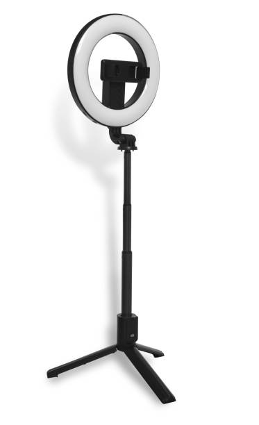 istock Selfie ring lamp with tripod, isolated on white background 1387341809