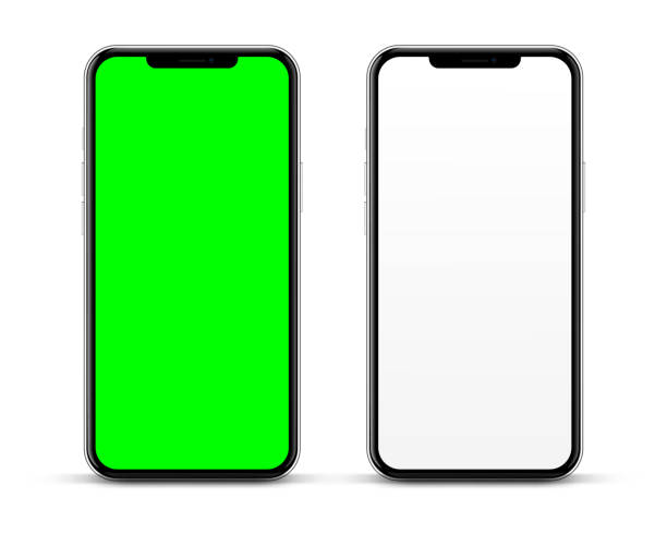 istock 3d high quality vector smartphone mockups with green chroma key touch screen. Ultra realistic mobile device UI UX mockup for presentation template. Cellphone frame with blank screen isolated. 1387343222