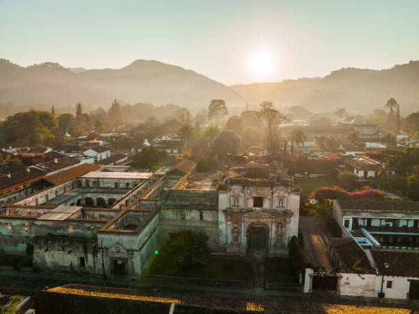 Aerial view of Antigua at sunrise stock photo