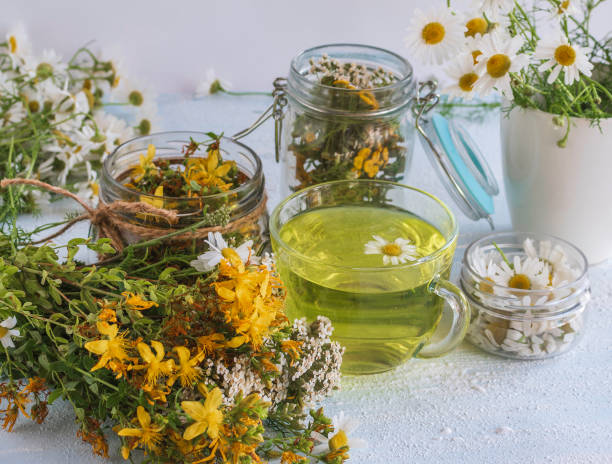 istock Mix of chamomile and Hypericum wort tea 1387344267