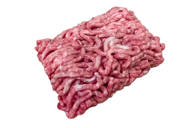 istock Minced meat from lamb or beef lies on a white background, isolated. 1387347394