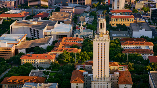 Aerial view of  University Of Texas in downtown Austin, Texas, USA.