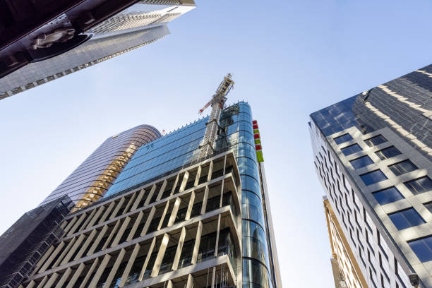 istock Reconstruction of skyscraper, sky background with copy space 1387350824
