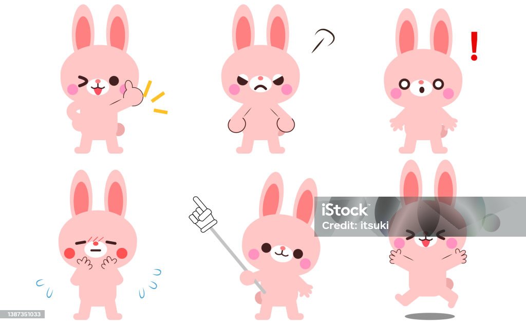 Gesture Style Drawing Rabbit Rabbit Facial Expression And Gesture Illustration Set Stock ...